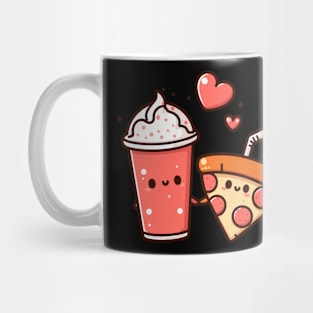 Kawaii Pepperoni Pizza and Milkshake Couple | Cute Kawaii Food Art for Couples Mug